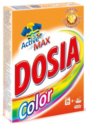 Стиральный порошок Dosia автомат, 400г для ручной и машинной стирки. Не предназначен для стирки изделий из шерсти и шелка. Содержит три активных компонента против различных типов пятен, которые: воздействуют на волокна ткани и удаляют общие загрязнения, у
